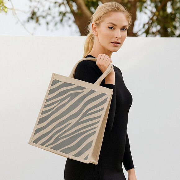 Printed Jute Bag Burlap Tote Bag for Bridesmaid Gift Travel Shopping Wedding - Picture 12 of 13